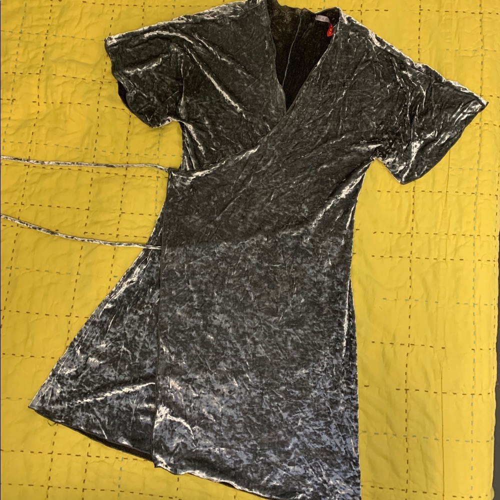 Vintage silver crushed velvet wrap dress